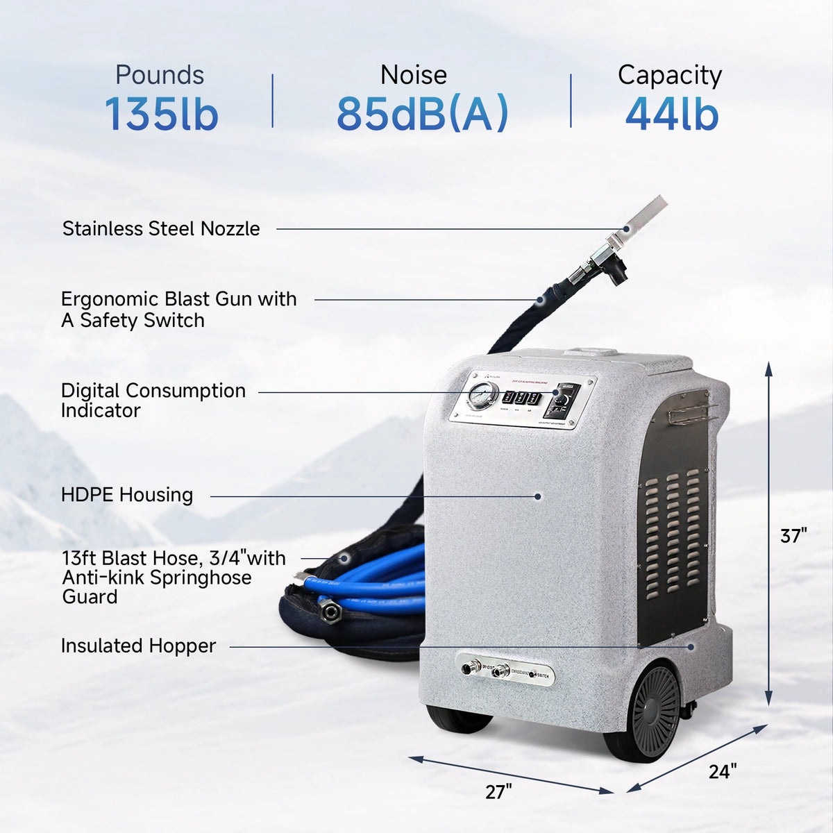 Table Top Dry Ice Machine AI30 Dry Ice Blasting Machine with 5 Nozzles & 33lbs Hopper – AIOLITH